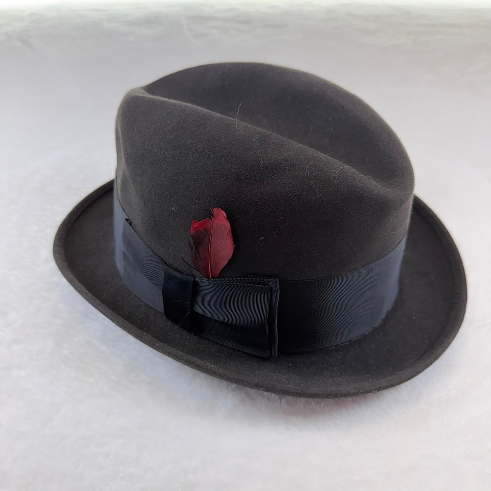Vintage Dobbs Fifth Avenue New York Mens Brown Felt Fedora Hat Leather Feather